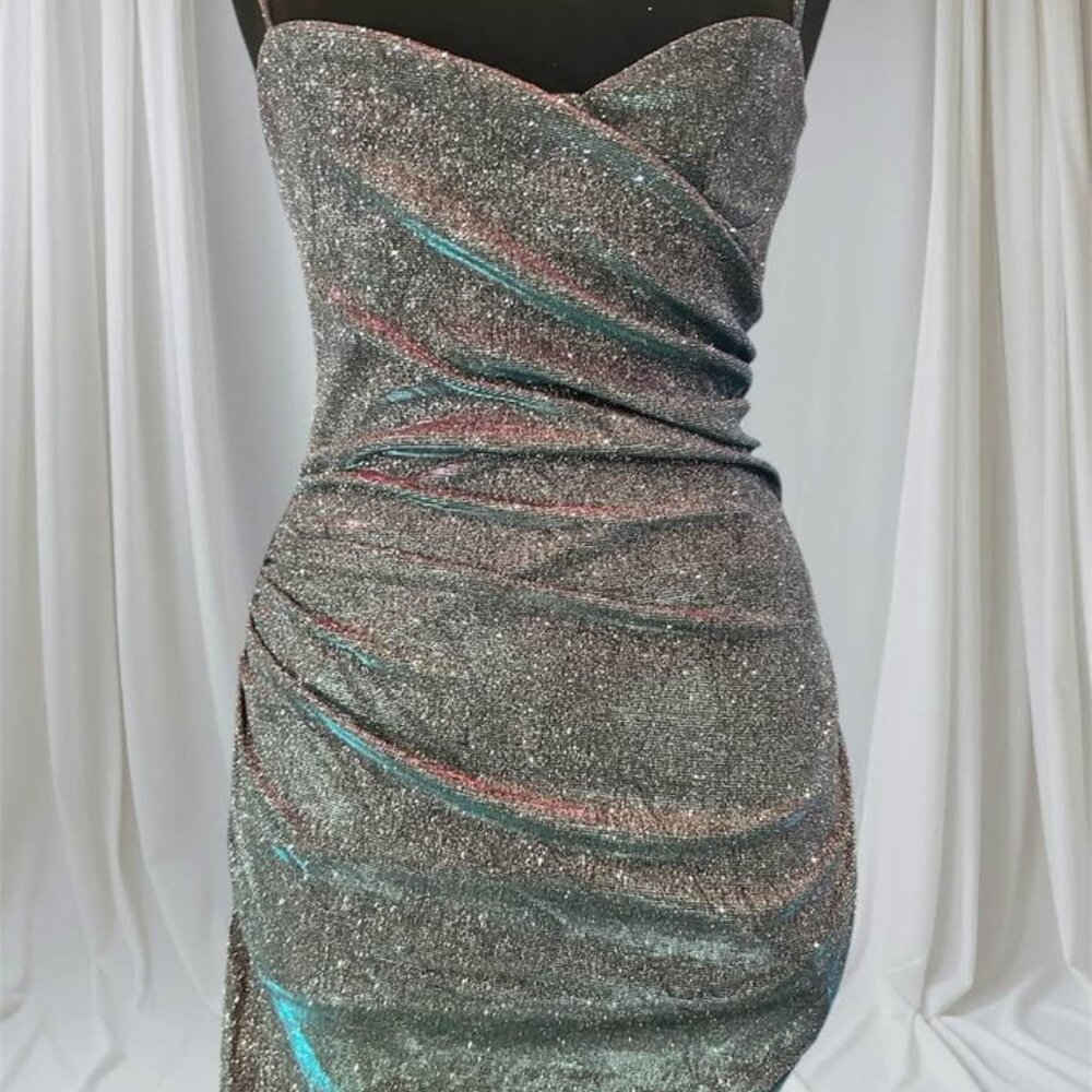 Glitter Short Dress with Side Rouching